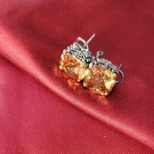 Extra Blingy, Baroque Set Cushion Cut Golden Crystal Stud Earrings